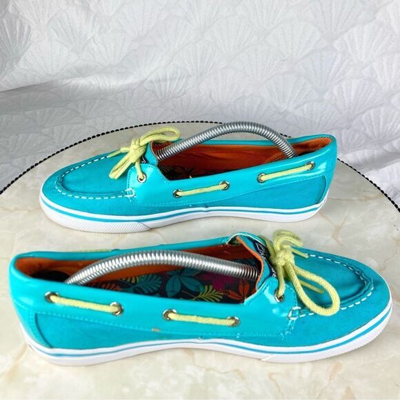 Sperry Shoes Women 6.5 Turquoise Blue Classic Summer Driving Slip On Boat Loafer - Picture 7 of 10